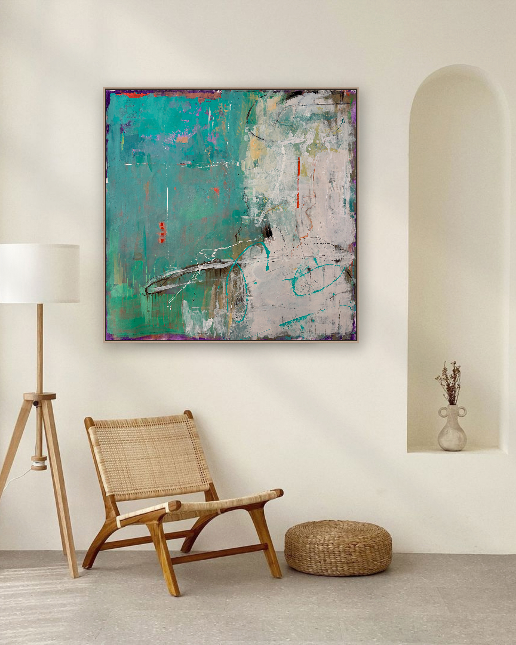 Cuadro GUATEMALA – obra abstracta en tonos verdes, 110×110 cm